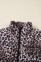 Brown Leopard Quilted Full Zipper Casual Puff Vest